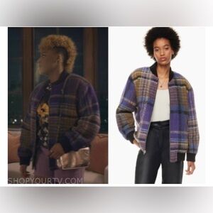 Wilfred Free Plaid Bomber Jacket Women's Multicolor Wool Blend Zip Up Size XL